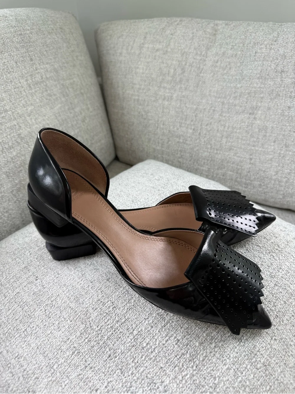 Tory Burch Black Patent Pointed D'Orsay Flats with Kiltie